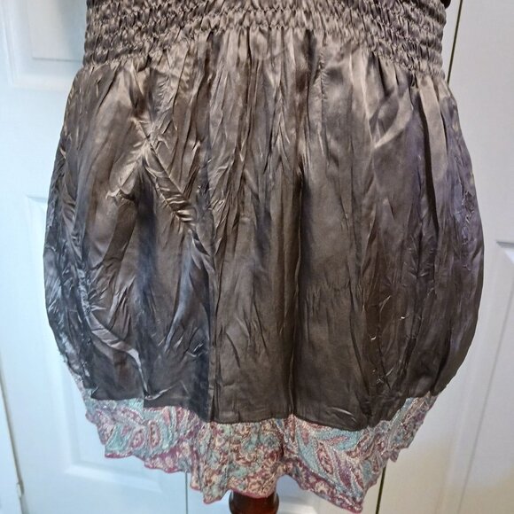 Hale Bob Silk Embellished Halter Crinkle Mini Dress in Gray & Pink Multi, Size M - Picture 8 of 16